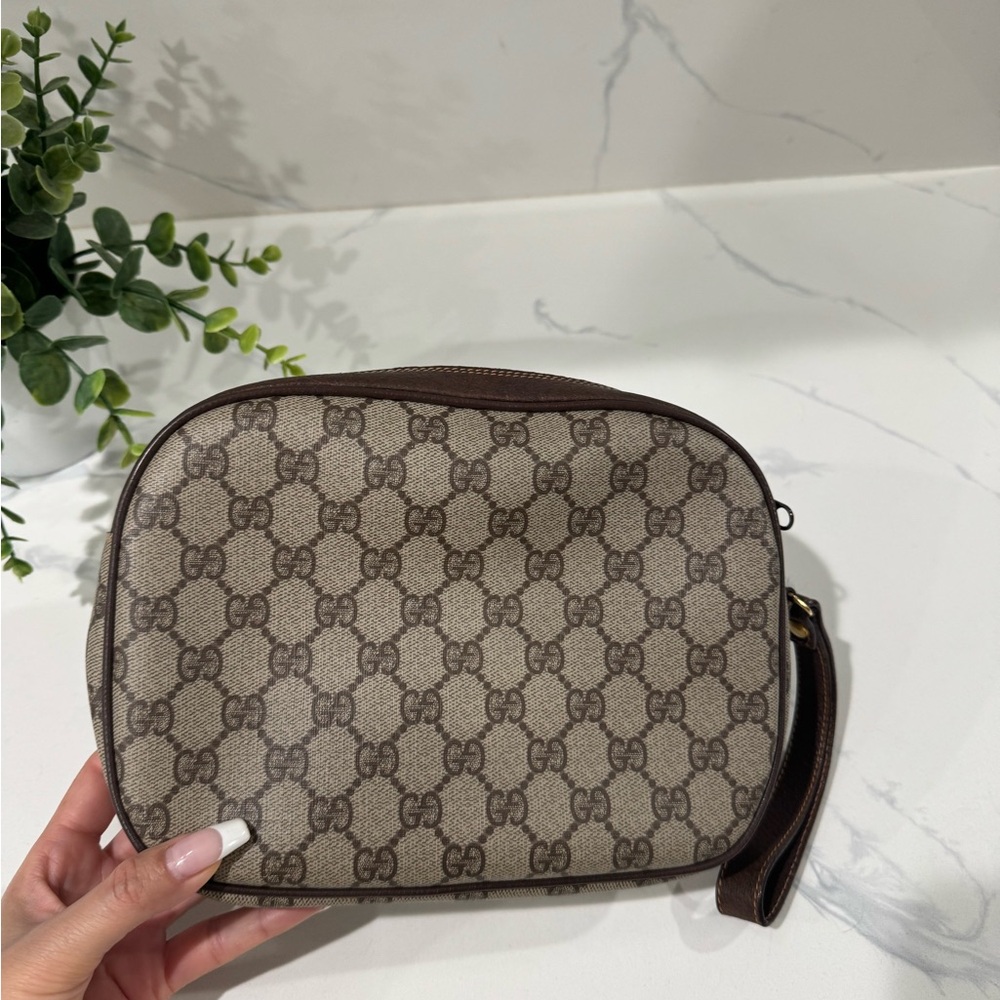 SOLD-Authentic Vintage Gucci Brown Monogram Wristlet Bag - Picture 8 of 16